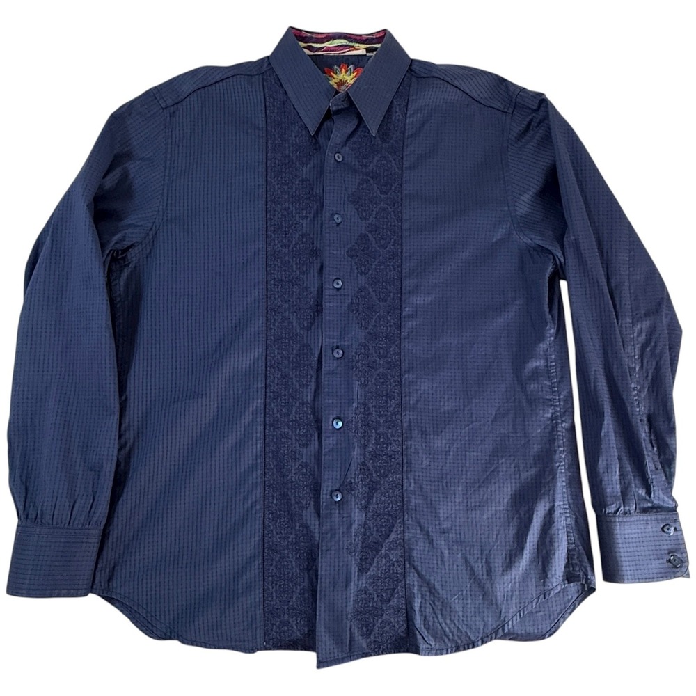 Robert Graham L‎ Navy Blue Button Up Shirt Embroidered "Knowledge Modern Truth"